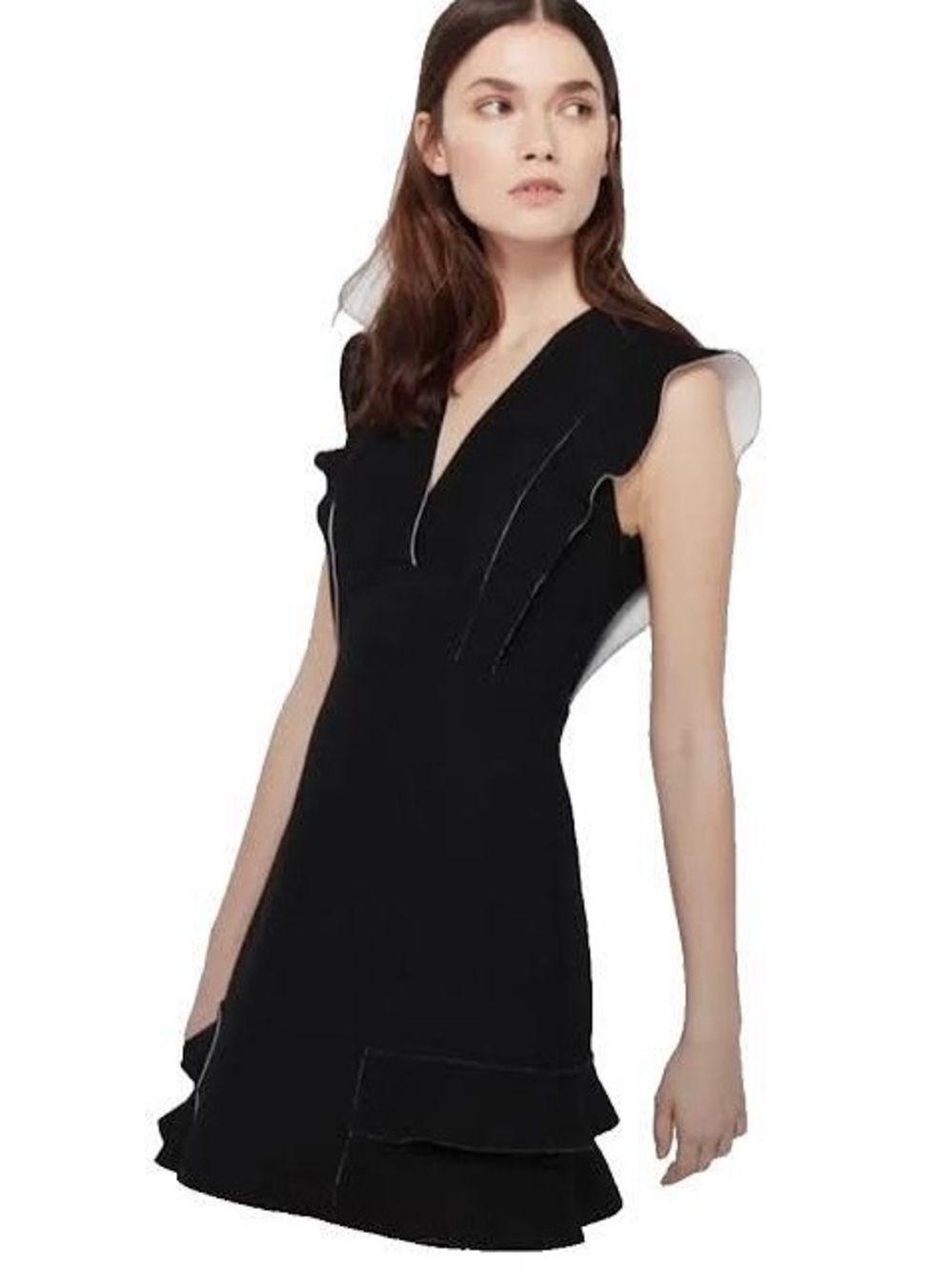 SANDRO Black Ruffle Dress mini flounce cocktail party dress